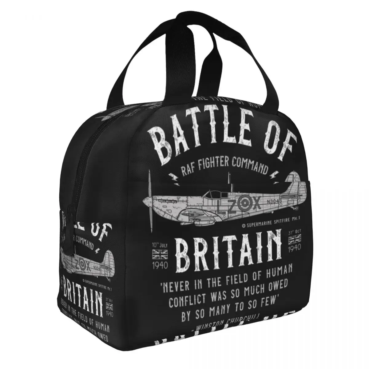 Battle Of Britain Insulated Lunch Bag for Portable Supermarine Spitfire Fighter Pilot Aircraft Airplane Thermal Cooler Lunch Box