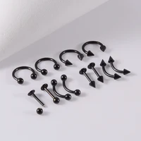12 pièces/ensemble acier chirurgical couleur argent plaqué or noir arc-en-ciel oreille nez sourcil Labret ensemble de bijoux de perçage de base 8mm 3