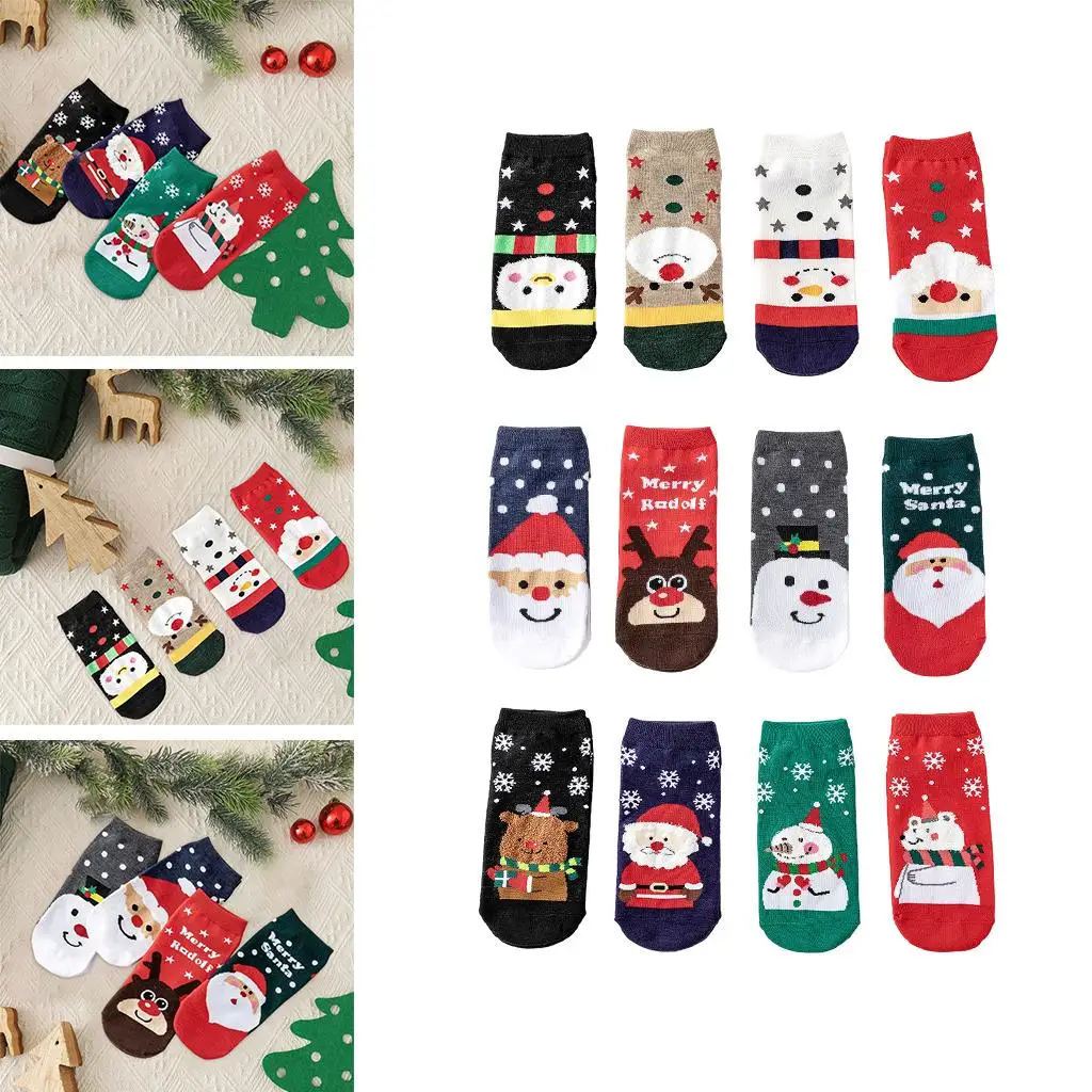 4 pares de meias de tornozelo de Natal meia casual festival meia curta meias baixas para adultos