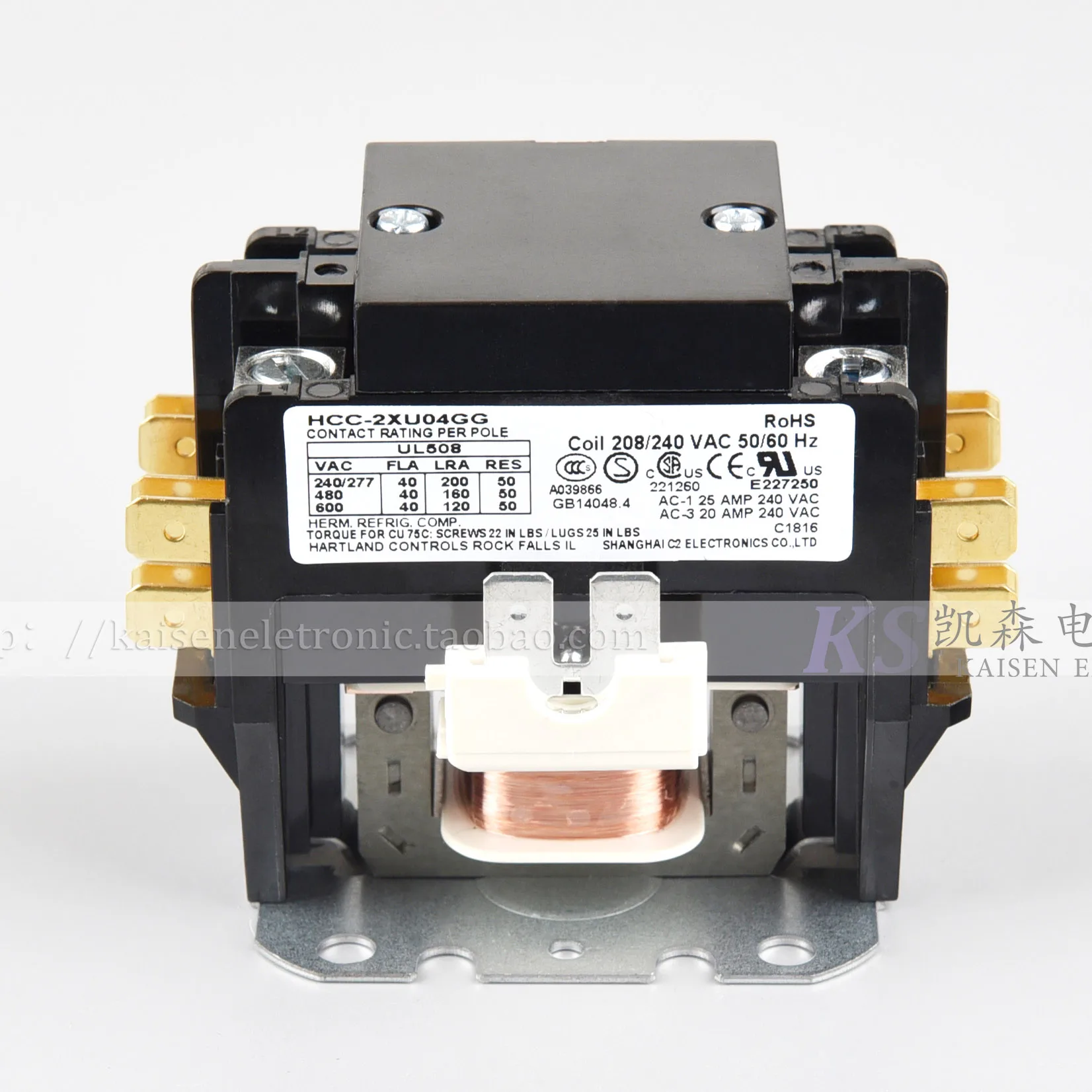 208V-240V 40A aluminum column HCC-2XU04GG BYD charging pile air conditioning bipolar AC contactor