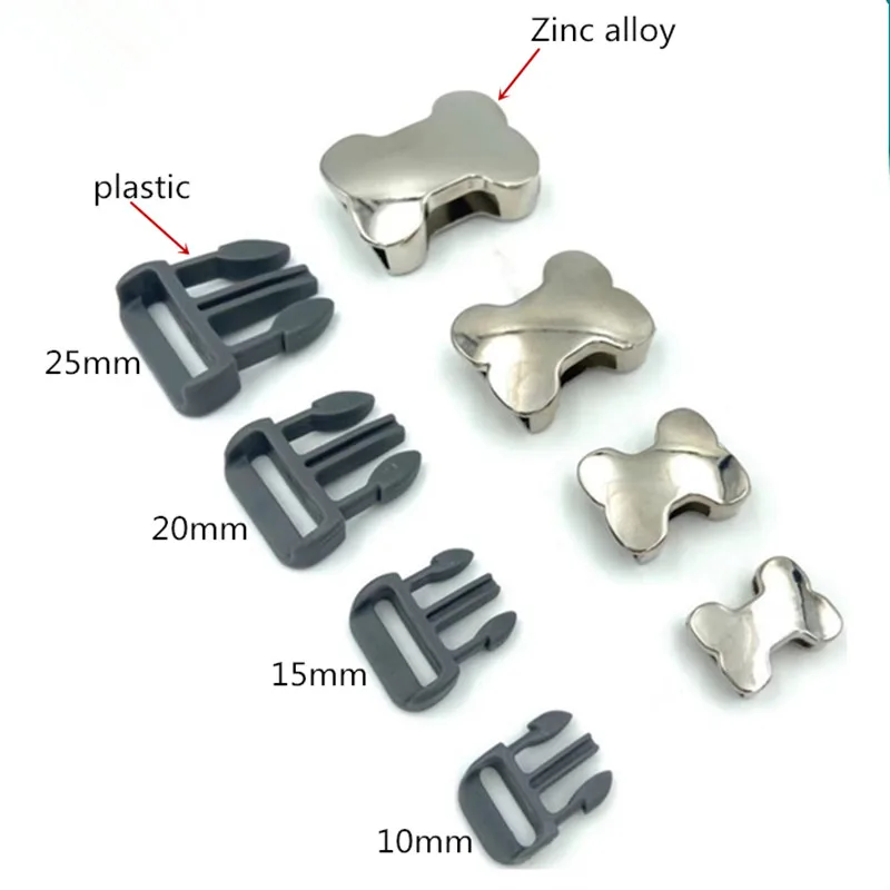 2Pcs 10/15/20/25mm Cute Bone Metal Buckles Dog Collar Side Release Buckle Insert Adjust Clasp Bags Belt Luggage Accessories