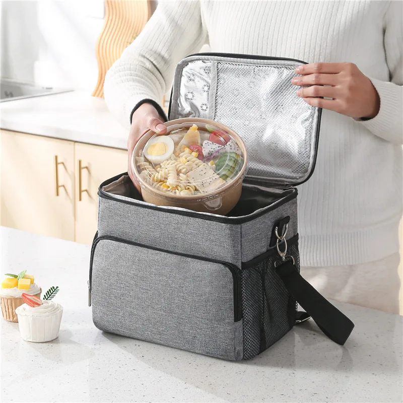 Waterproof Oxford lunch bag large capacity multi-pocket thermal student bento bag one shoulder carry cross body storage bag