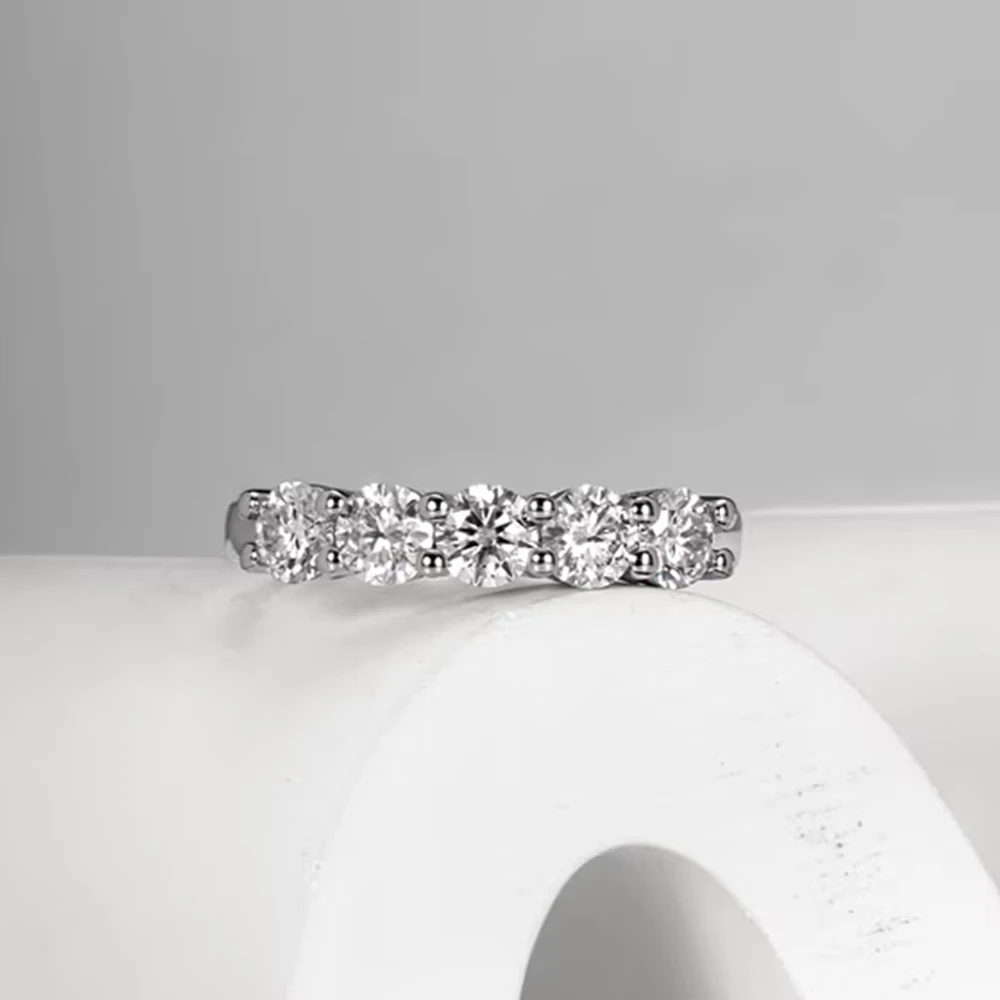 New 4mm 5 Stones D Color Moissanite Wedding Band Ring 925 Sterling Silver 18K Gold Plated Eternity Band Engagament Rings