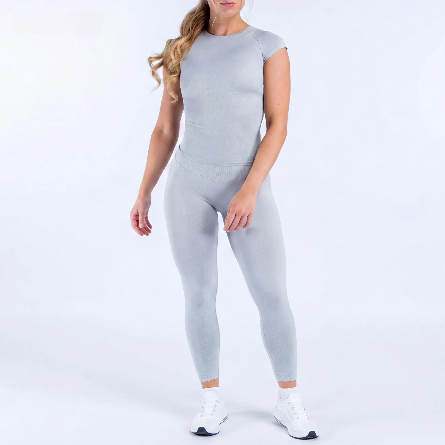 DUJIA Yoga Sets 18 Women Gym Clothes Defy Short Sleeve Top And Defy Leggings 2 Piece Fitness Seamless Suit Workout Sportswear