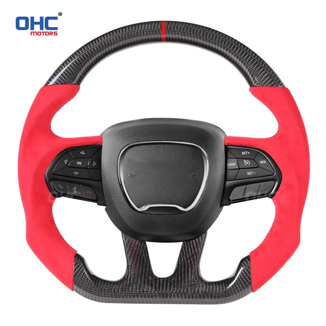 OHC Real Carbon Fiber Customized Steering Wheel For Dodge Challenger Charger HELLCAT 2015 2016 2017 2018 2019 2020 2021 2022