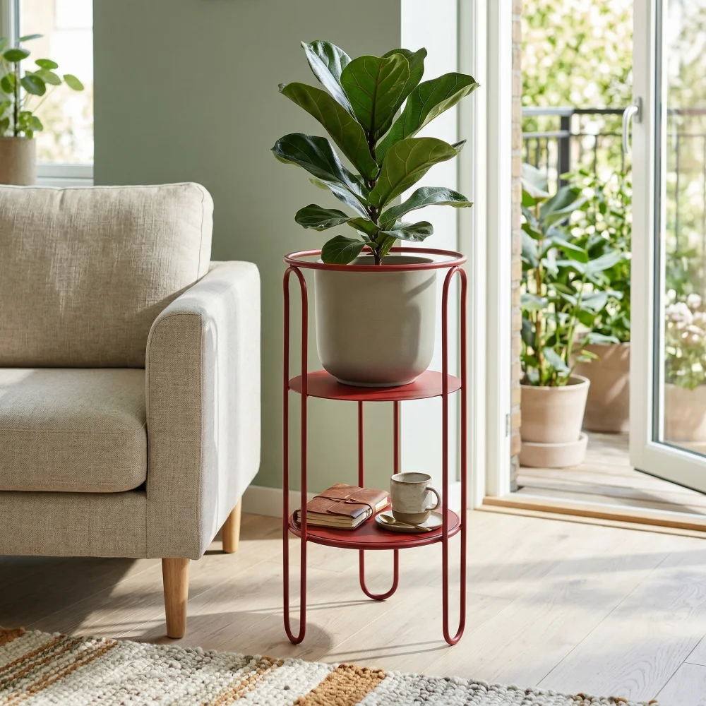 

Minimalist Metal Plant Stand Multi Tier Flower Shelf Vintage Red Display Rack for Balcony Living Room Garden Decor