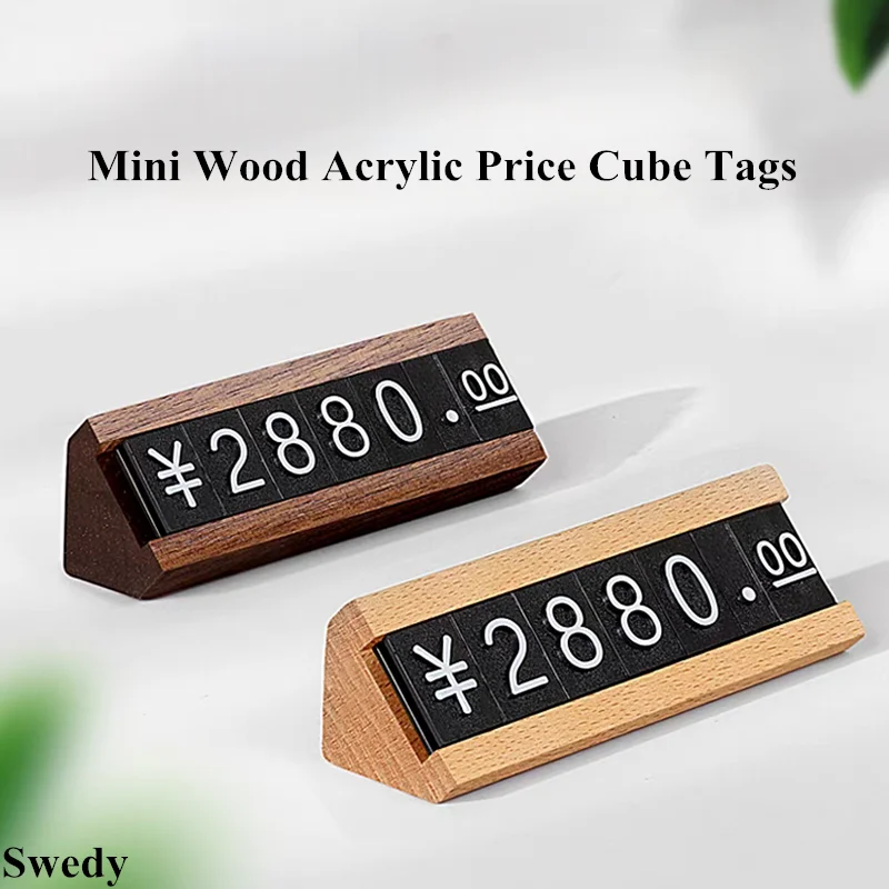 Adjustable Number Dollar Eur Jewelry Watch Price Cube Tags Sign Holder Display Stand Wood Acrylic Price Card Label Holder Tags