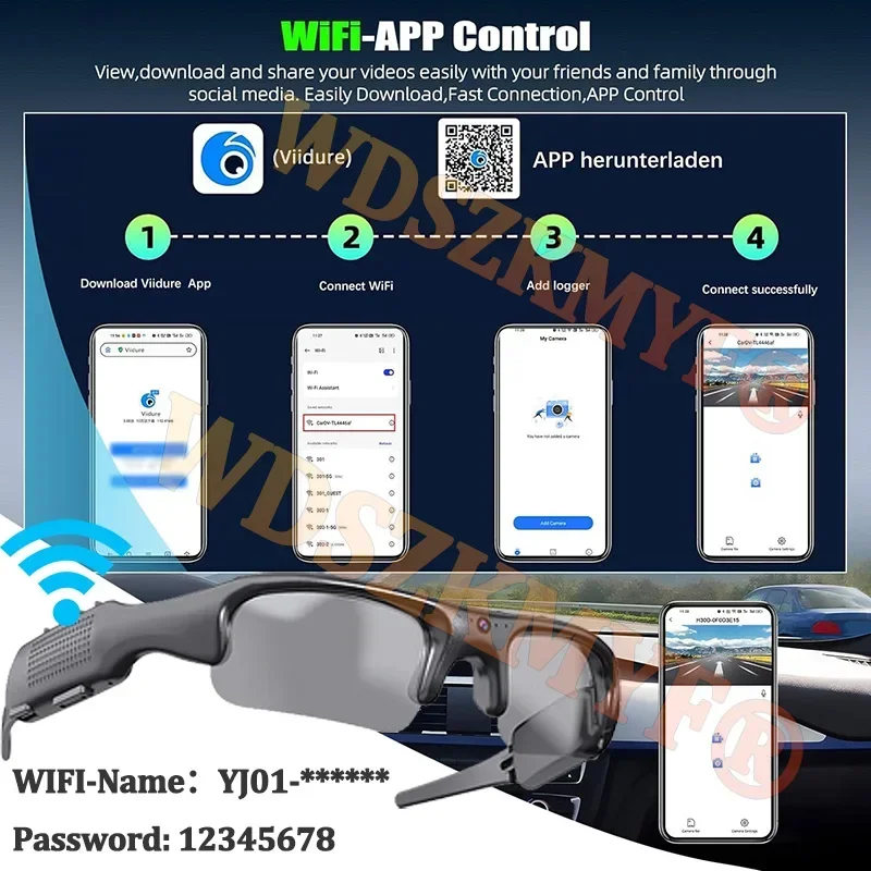 نظارات WIFI 1080P HD الذكية، نظارات الفيديو، كاميرا رياضية صغيرة، كاميرا DV خارجية، زاوية واسعة 170 °   الكاميرا، ركوب الدراجات النارية،