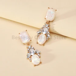 Elegant Glass Geometric Design Earrings For Women 2025 New Trend Luxury Femme Party Prom Charms Jewelry Fashion Ear Pendant Gift
