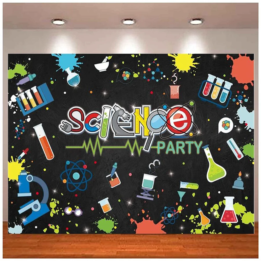 Science Party Photography Backdrop Chemical Experiments Birthday Decorations School Fun Scientist Subject Background Baby Shower