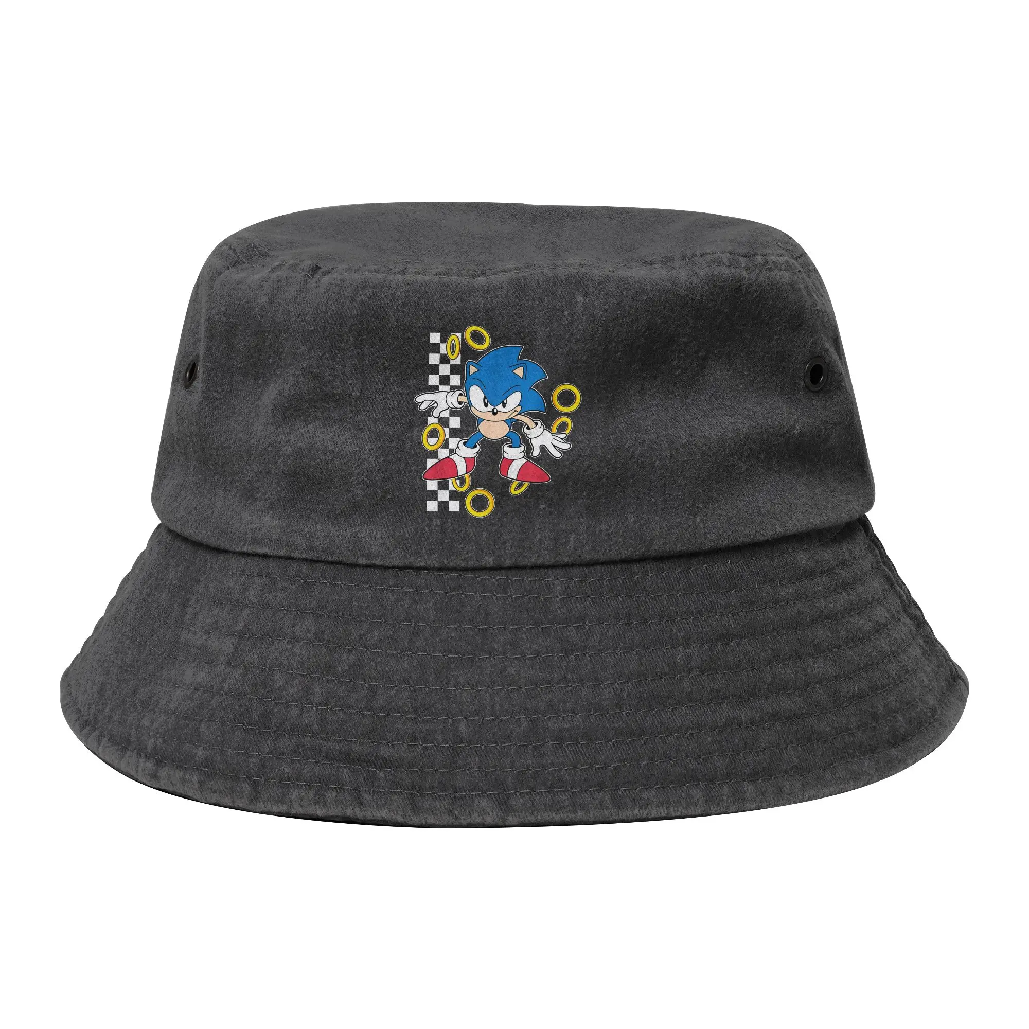 Hedgehog Shadow Game  Bucket Hat for Men Women Beach Distressed Denim Washed Sun Hat UV Protection for Vacation Fisherman Cap