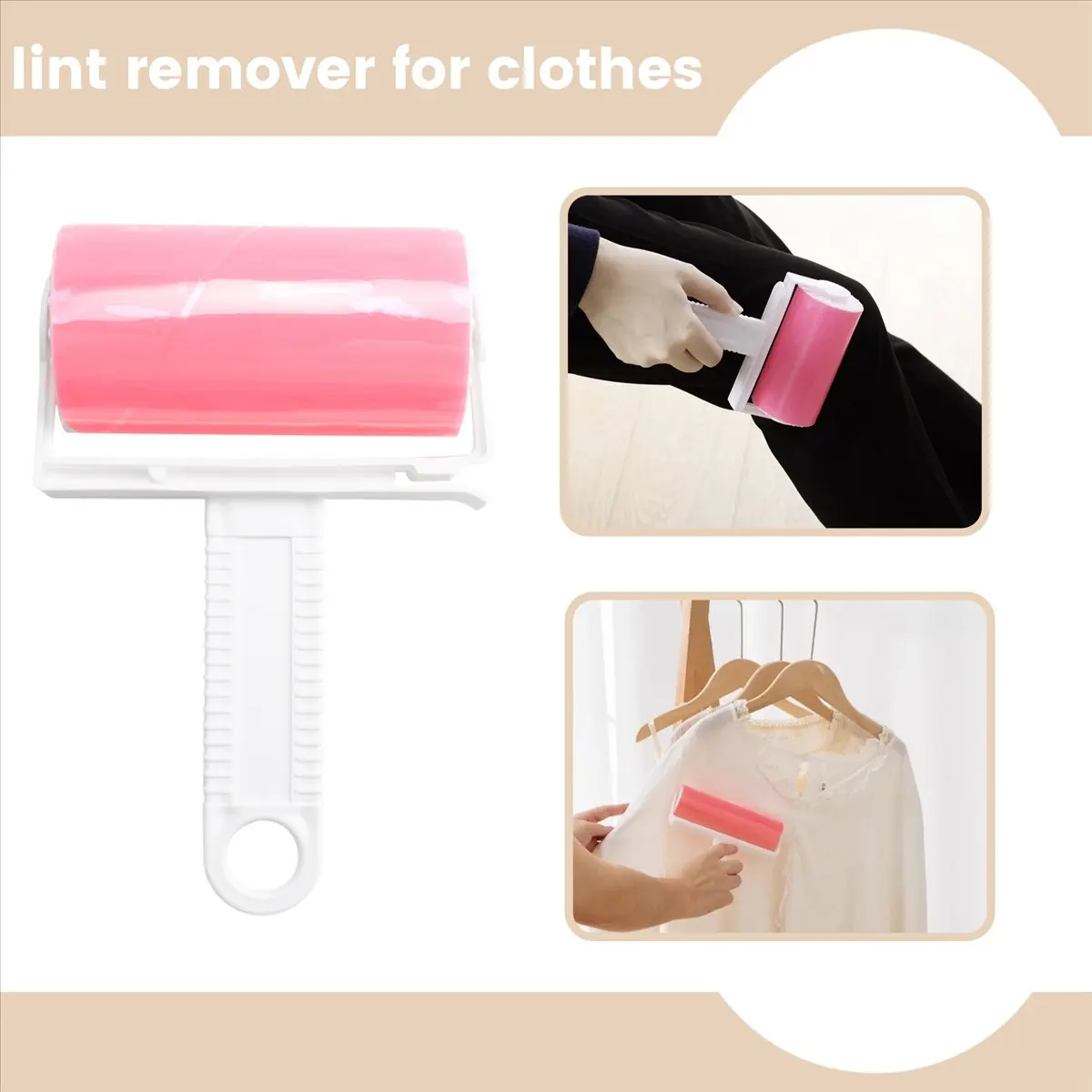 FOR HOME Lint Remover Washable Clothes Hair Sticky Roller Reusable Portable Pet Hair Remover Sticky Roller,Pink