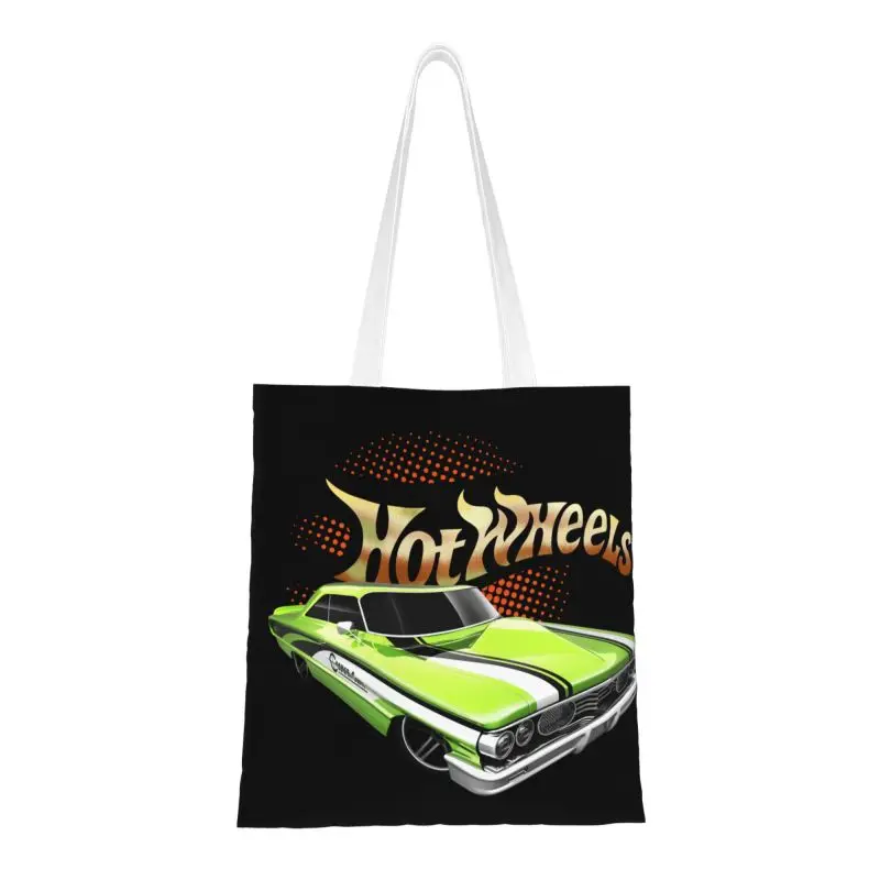 Recycling Hot Wheels Turbo Racing Shopping Bag Women Canvas Shoulder Tote Bag Portable Cartoon Car Grocery Shopper Bags