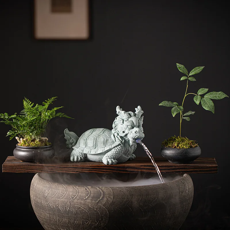 Chinese Style Auspicious Beast Lucky KIRIN Ancient Fish Tank Water Circulation Courtyard Flowing Water Landscape Dragon Turtle L