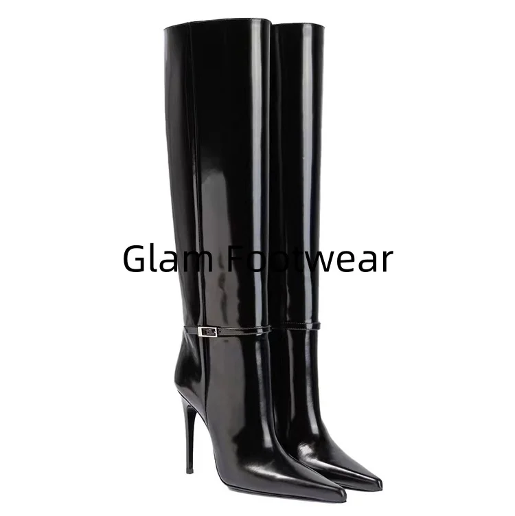 Autumn and Winter New Women's Slender High Heels Knee Length Women's Boots Fashionable Pointed Fashion Large Medium Cap Boots