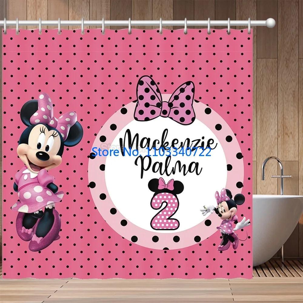 Cartoon Mickey Minnie Mouse Shower Curtain 1pcs Cartoon Bath Screen Curtains with Hooks for Bathroom Decor Waterproof