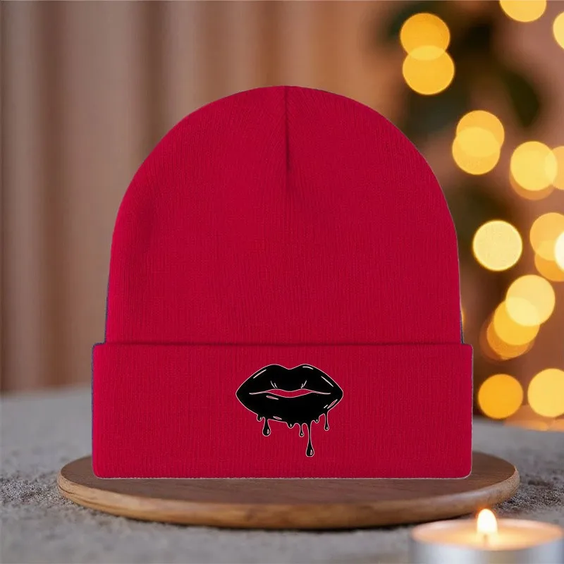 Dripping Lips Graphic Beanie Hat for Men Women, Soft Knitted Winter Warm Casual Beanie, One Size