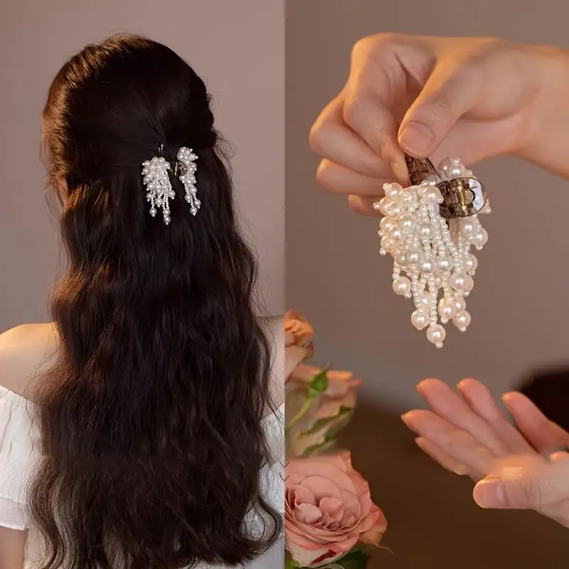 Elegant Vintage Hairpin With Cascading Beads & Chains Grip Clip For Wedding Party Everyday Bridal Hairpiece Women Hair Accessor