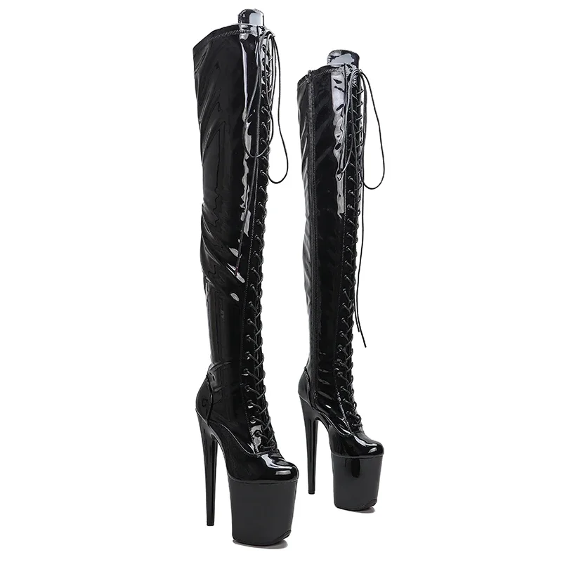 Leecabe-Bottes de brevà Talons Hauts pour Femme, Hauteur Vernie, 20cm, 8 Pouces, à la Mode