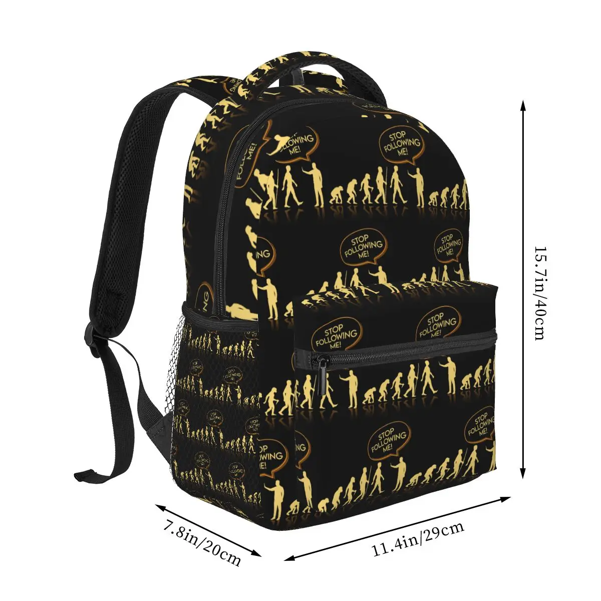 Human Evolution Stop Following Me Student Backpack School Bag Hiking Travel Daypack for Men Women Fashion Bookbag Shoulder Bags