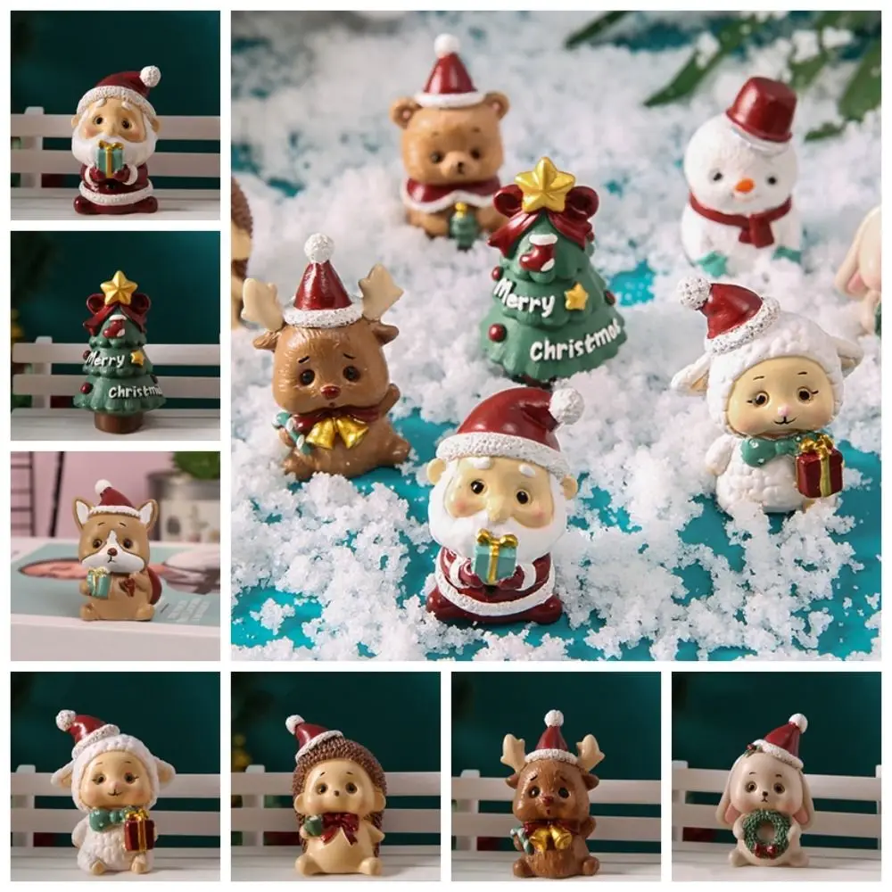 Santa Claus Snowman Santa Claus Landscape Ornaments Miniatures Animal Resin Christmas Anmail Miniature Figurine Crafts Statue