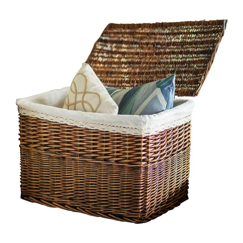 Super Large Storage Box Natural Rattan Weaving Clothing Case Dustproof With Cover Toy Basket Multifunctional Organizer Boxes