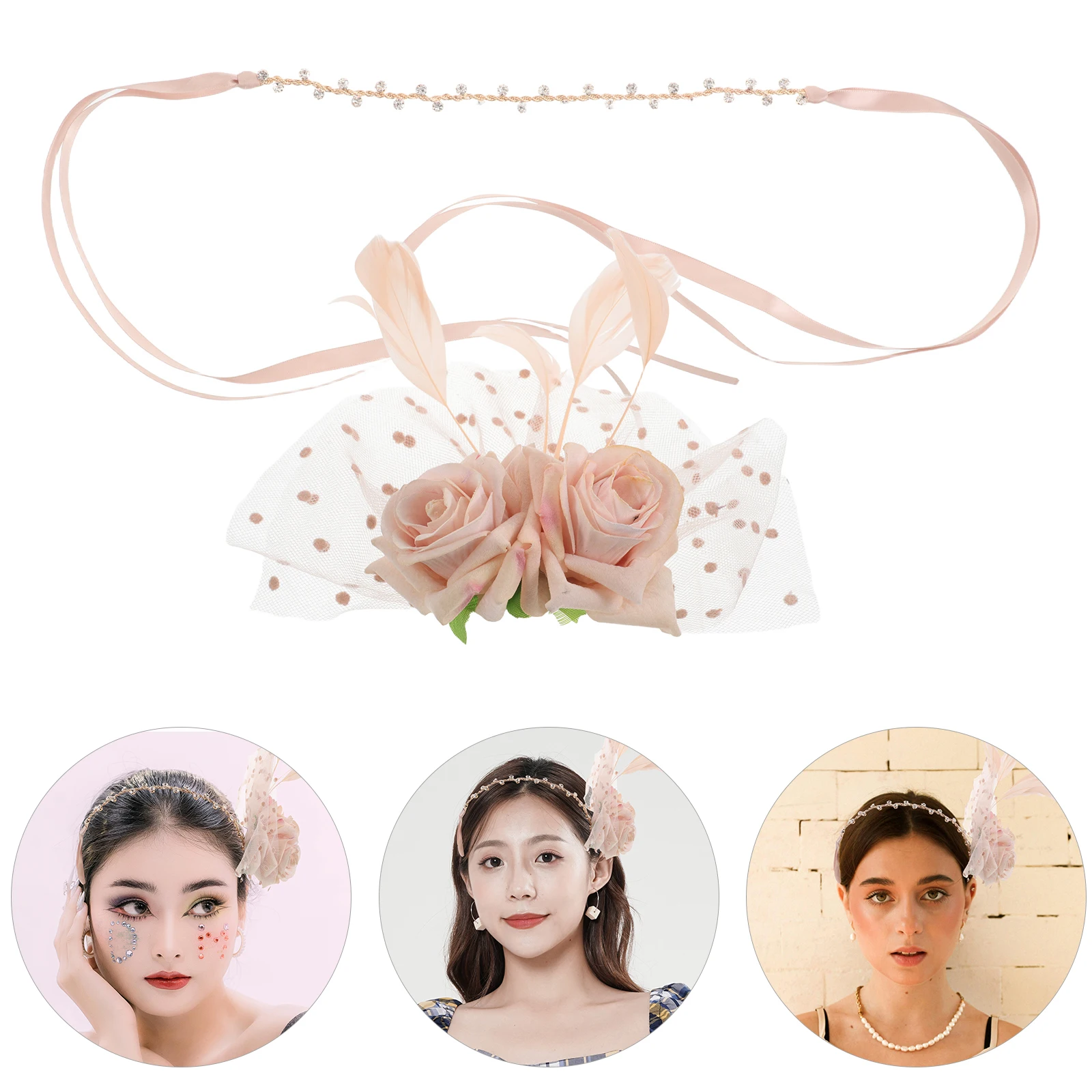 

80s Style Hairband Bridal Headband Wedding Accessories Bridesmaid Floral Rose Vintage Mesh Fascinator Lightweight Breathable