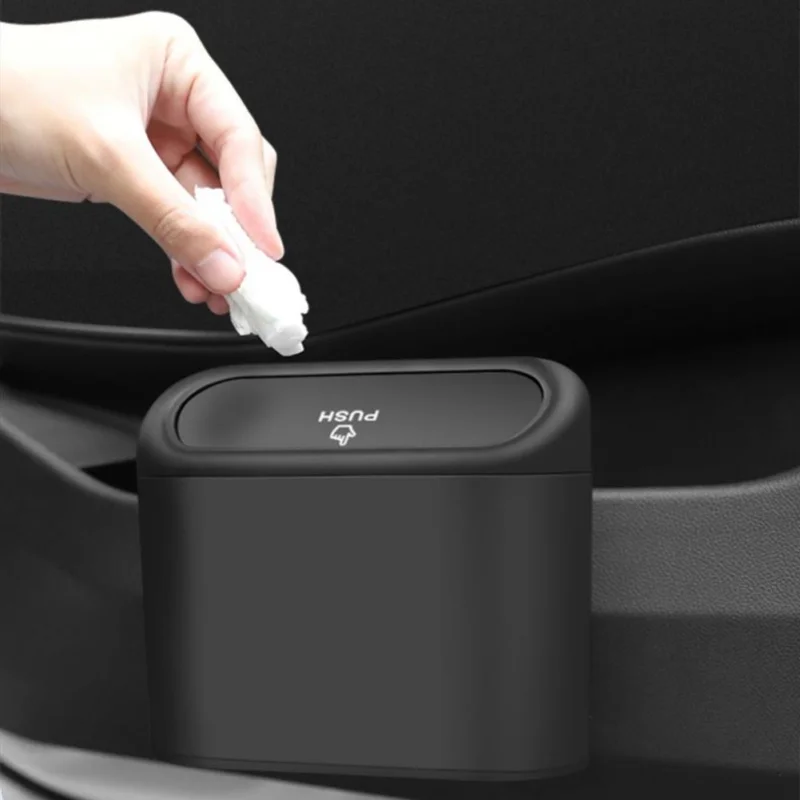 Portable Car Debris Box Hanging Mini Car Trash Can ABS Square Pressing Trash Bin Auto Interior Storage Bin Accessories