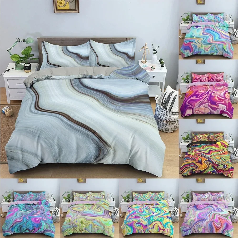 

3D Duvet Cover Set Marble Texture Print Comforter Cover Personality Bedding Set Creative Queen King Size Bedclothes For Bedroom