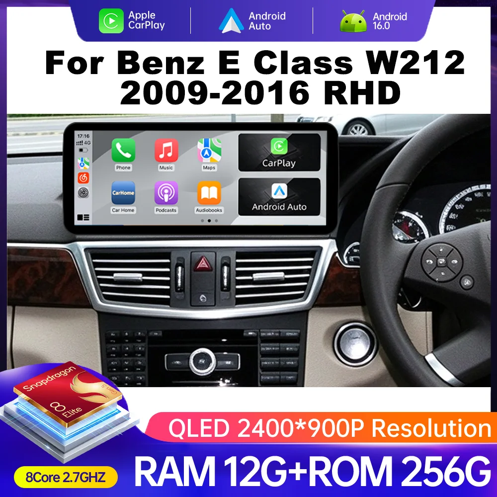 For Mercedes Benz E Class W212 2009-2016 RHD GPS Navigation WiFi Android 16 Car Radio Multimedia Video Player QLED Touch Screen