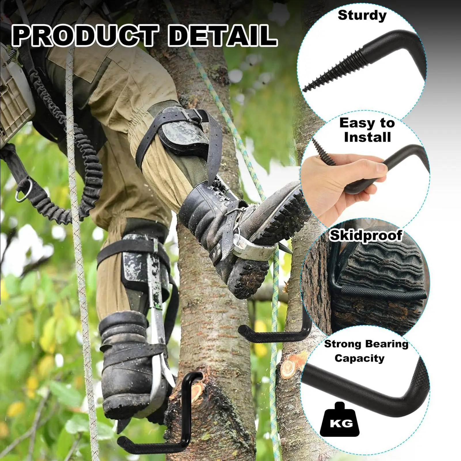 705lbs Tree Climbing Steps 8inch Self-Tapping Screw-in Stand For Hunting & Harvesting Heavy Duty Non-Slip Coconut Rubber Picking