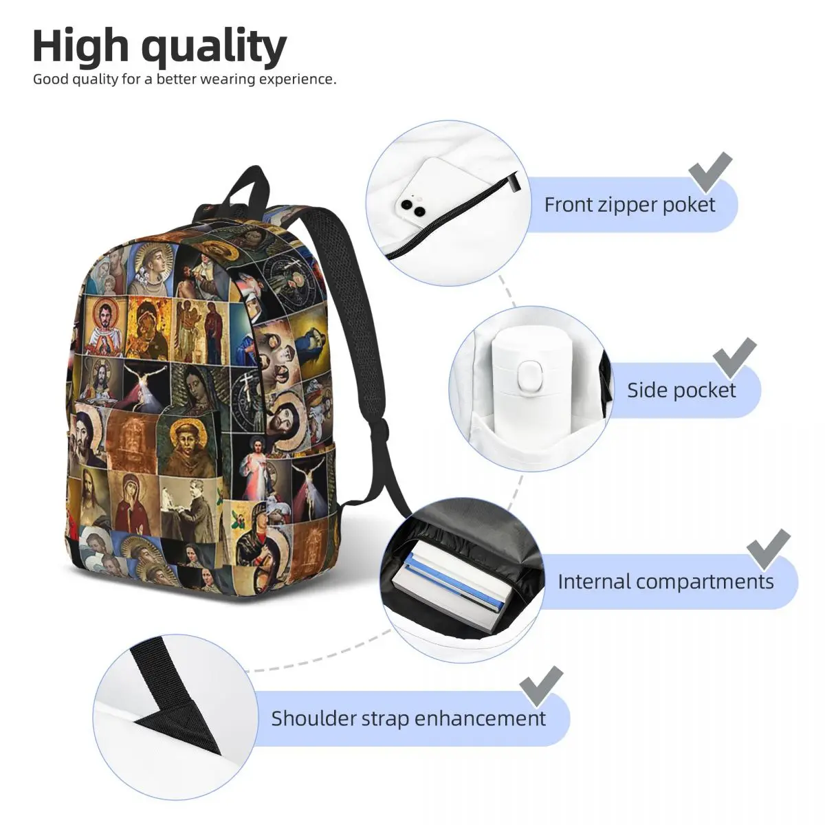 Catolicismo santos jesus maria mochila estudante meninos meninas bookbag crianças saco de escola portátil sacos de ombro para homens