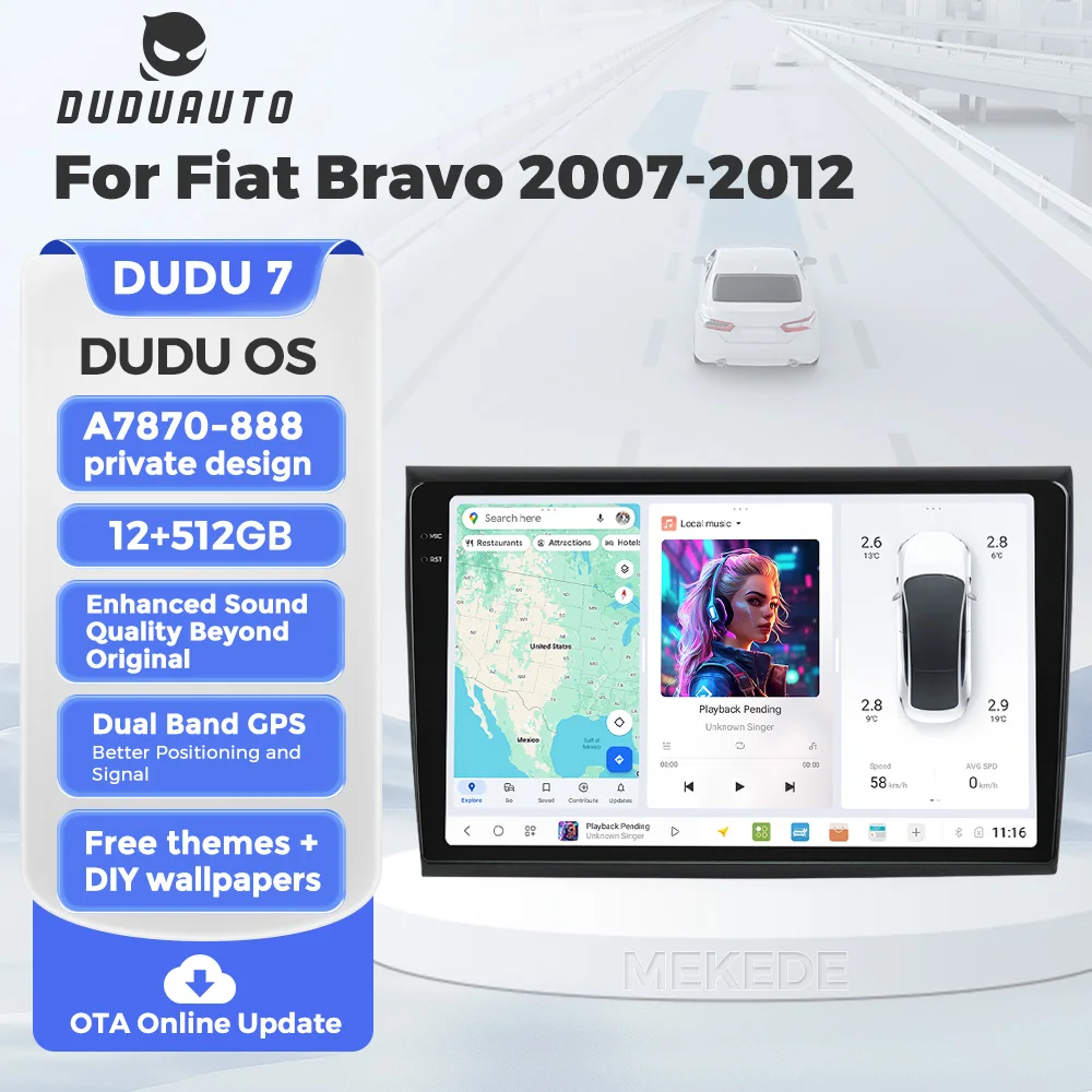 ZJZ MEKEDE  Android Car Multimedia Car Stereo AutoRadio DUDU GPS Navigation Car-play  Head Unit for Fiat Bravo 2007-2012
