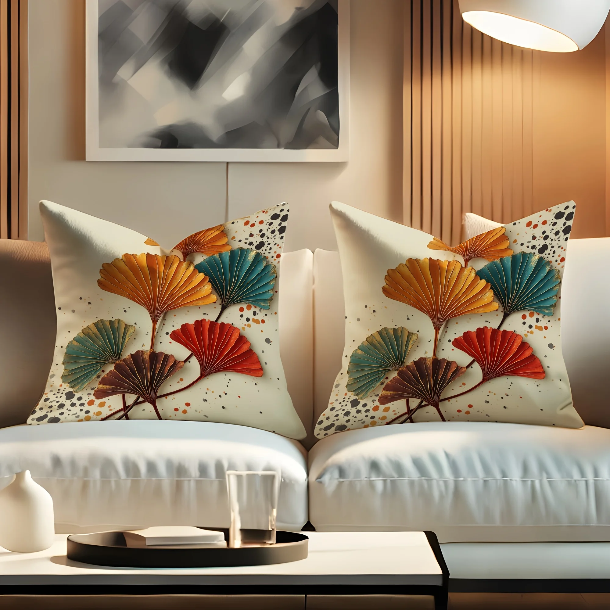 2pcs Bohemian Ginkgo Biloba Leaf Throw Pillow Covers Decorative Cushion Cases for Sofa Bedroom Living Room
