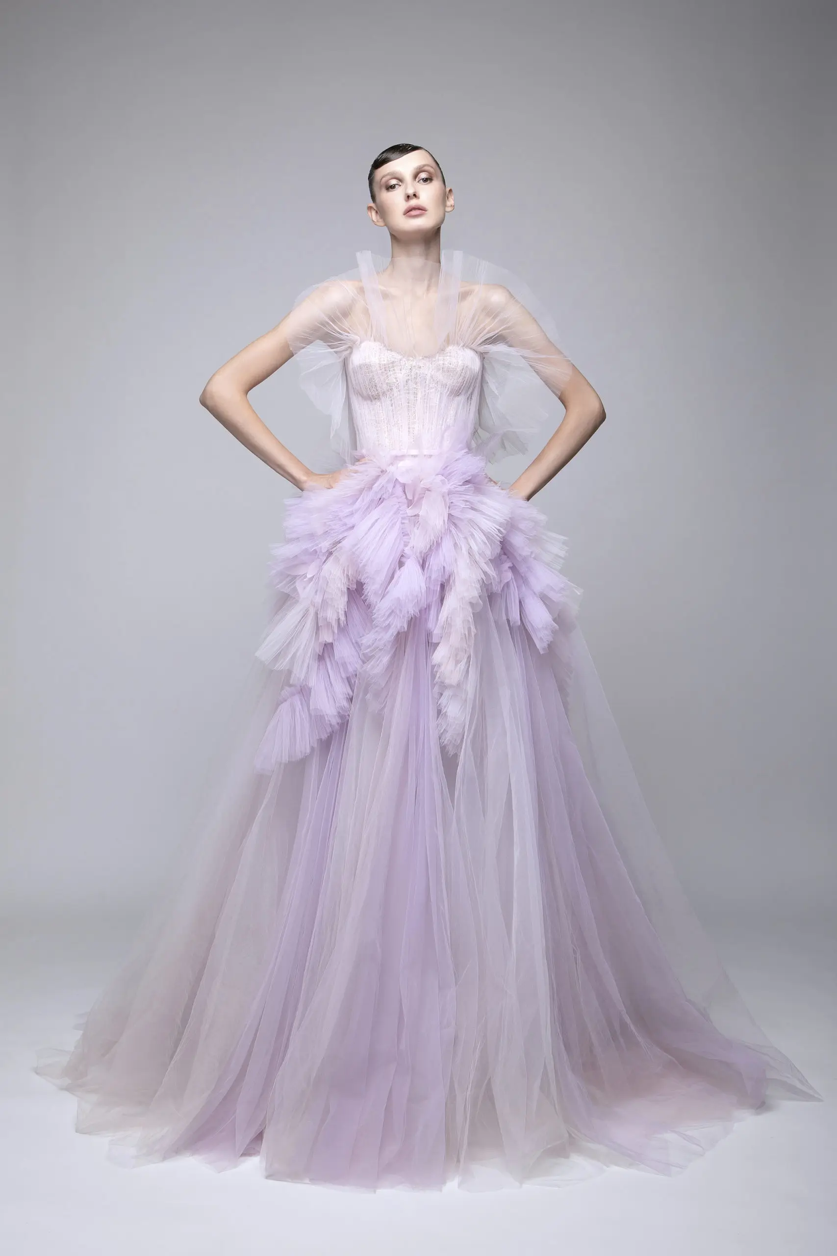 Colorful 2022 Tulle Women Party Dresses Mix Color Lavender Ruffles Tulle Prom Gowns Lace Off The Shoulder Women Robe