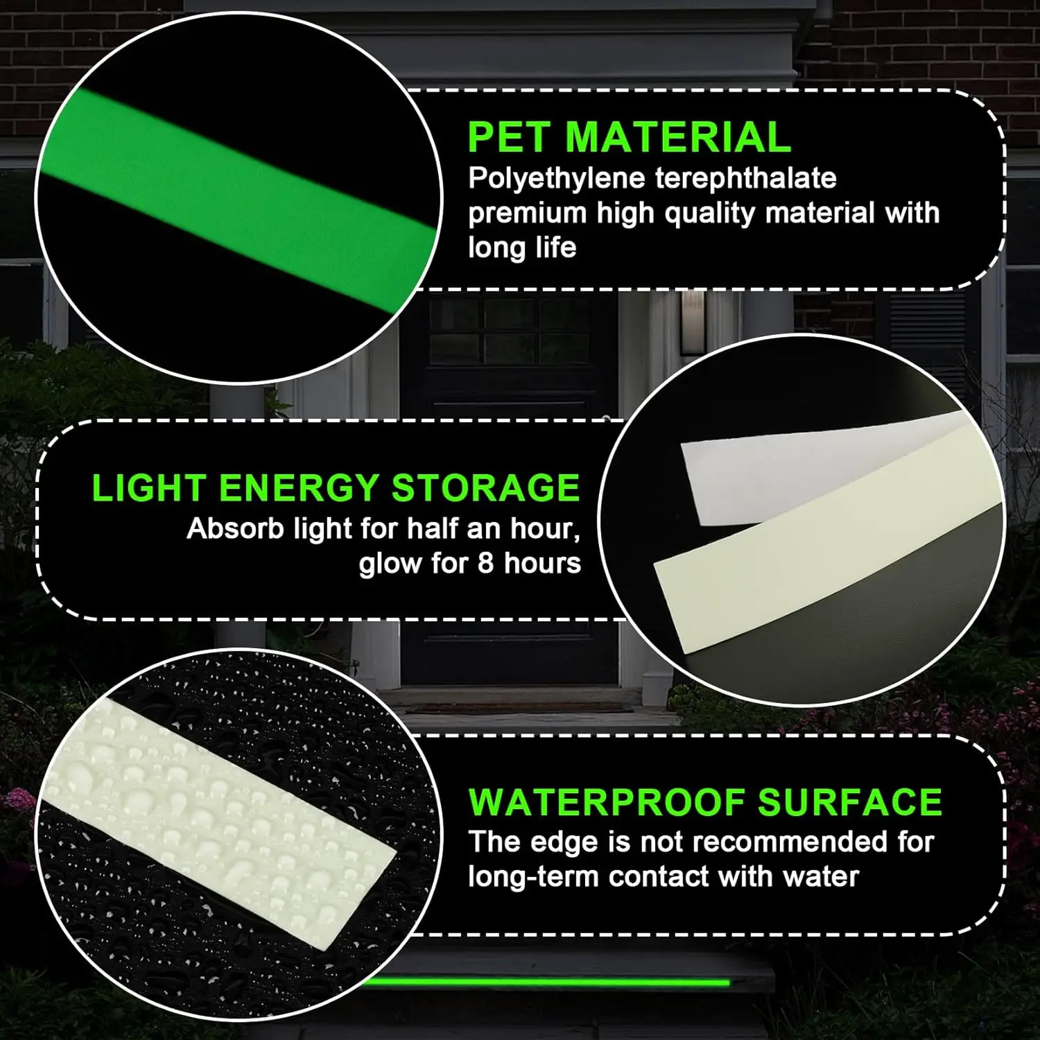 ذاتية اللصق يتوهج في الظلام ملصق الشريط مضيئة الفلورسنت ليلة الأمن ديكور المنزل