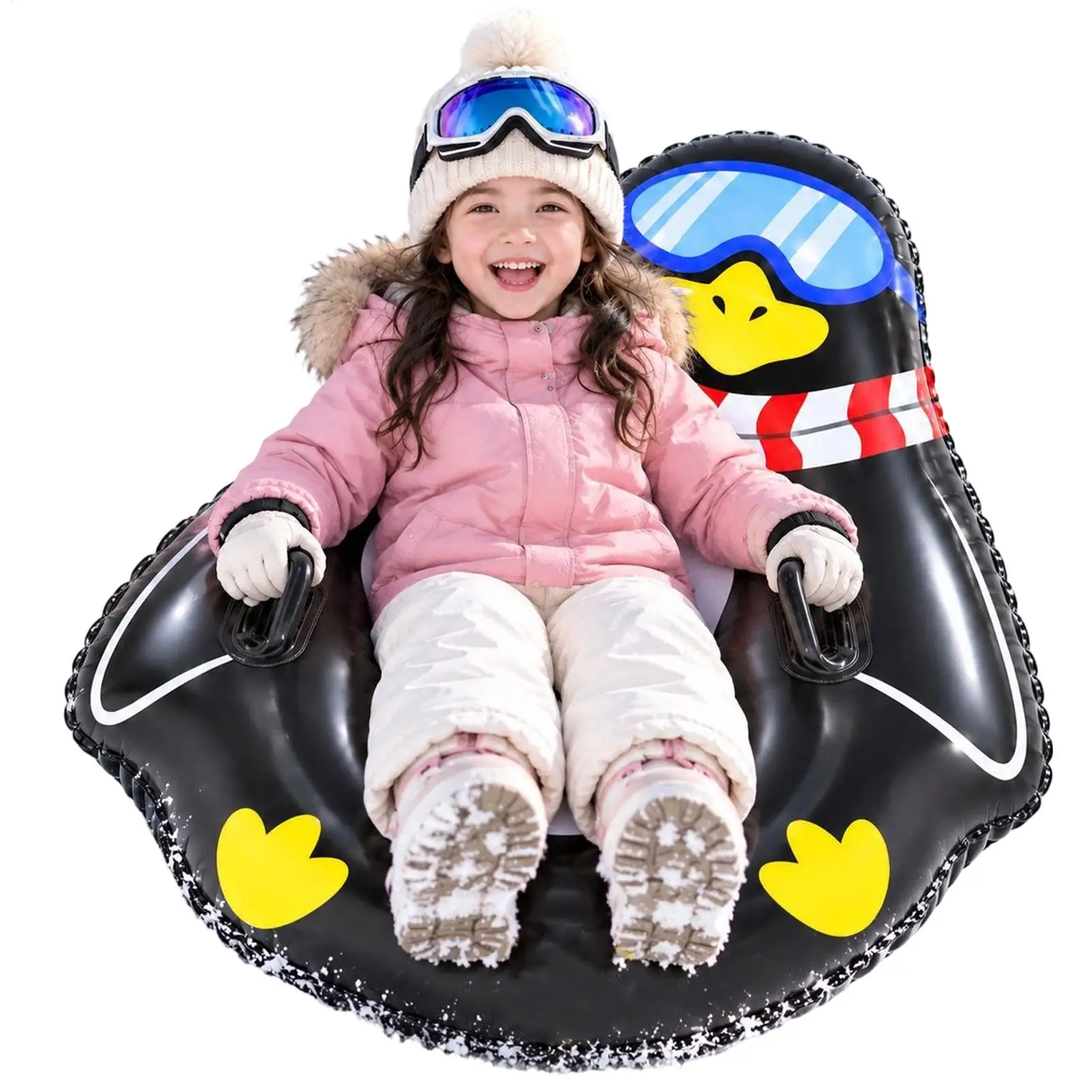 Winter Snow Tube 140x115cm Inflatable Cold-Resistant Animal Shape Toy Sledding Tube With Handles For Kids Adults Family Outdoor