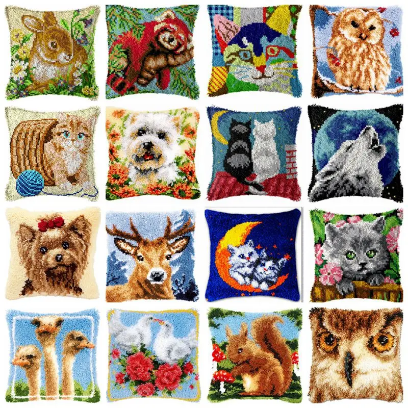 Animal Cushion Smyrna Button Package DIY Latch Hook Throw Pillow Embroidery Pillow Foamiran For Needlework Pillow Embroidery Set