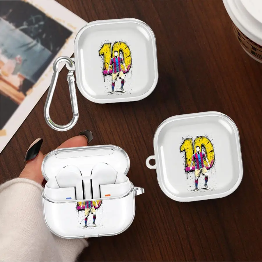 Case For Samsung Galaxy Buds 2Pro 4 Pro 4Pro Live 3Pro 2 3 FE Clear Earphone Cases Cover With Hook Cartoon Football Player 10