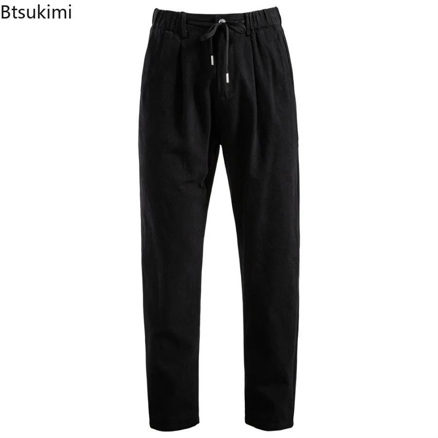 2025 Men's Cotton Linen Pants Spring Summer New Breathable Solid Casual Pants Simple All-match Men Streetwear Pants with Pockets