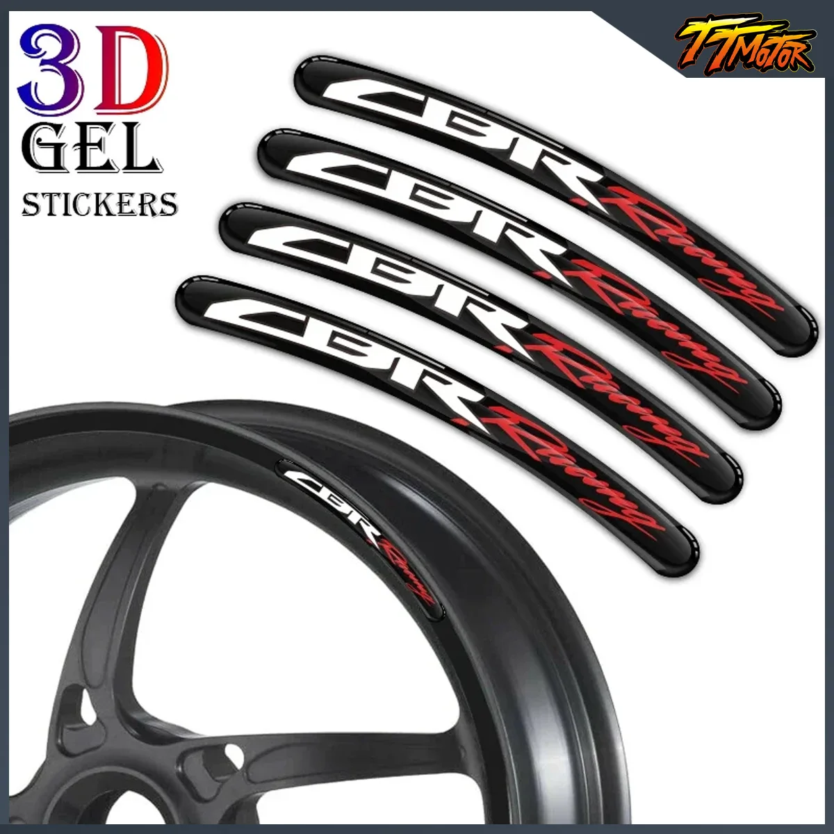 8 unids/lote llanta de cubo de rueda cinta adhesiva accesorios de motocicleta calcomanías de Gel 3D reflectantes para CBR Racing Moto
