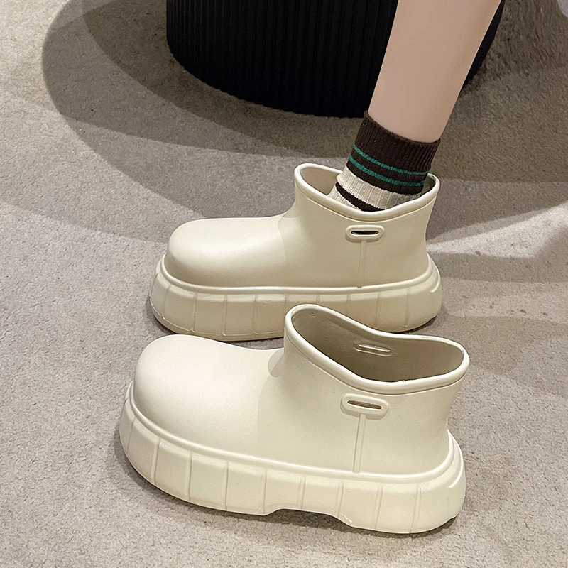 2023 Women\'s Rain Boots Thick Sole Outdoor Waterproof Rain Shoes Fashion Solid Casual Ankle Boot Platform Non-slip Ladies Shoes