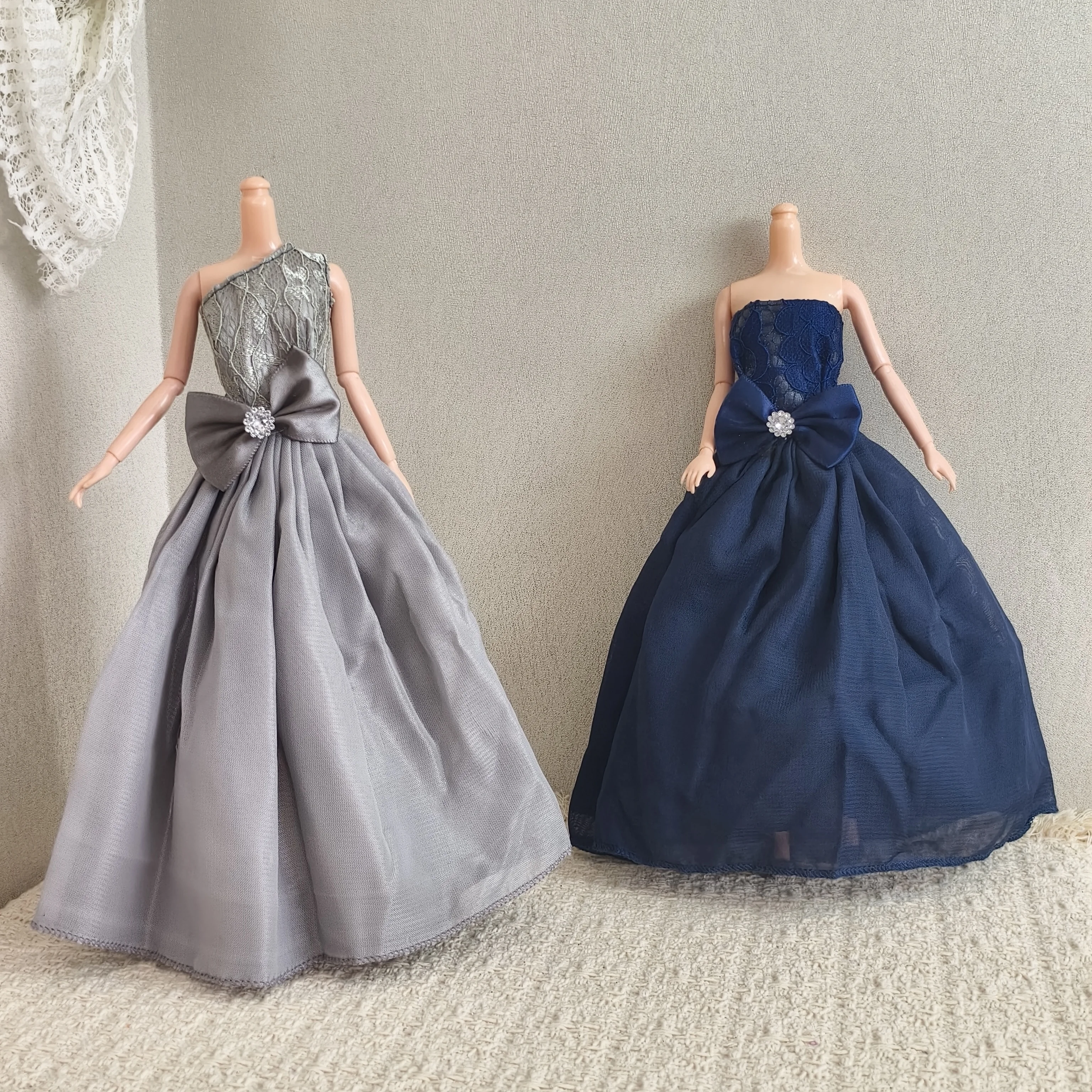 1/6 Doll Clothes Accessories Silver With Side-shoulder Bow Evening Gown Elegant Dress For FR 30cm Babi Supermodel Doll Dress Up
