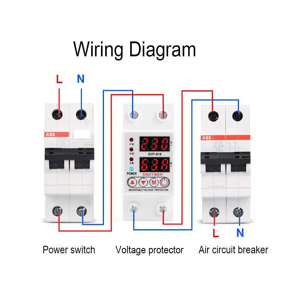 SVP-918 40A 63A Adjustable Overvoltage and Undervoltage Protector AC230V Automatic Reset and Current Limiting Din Rail Devices