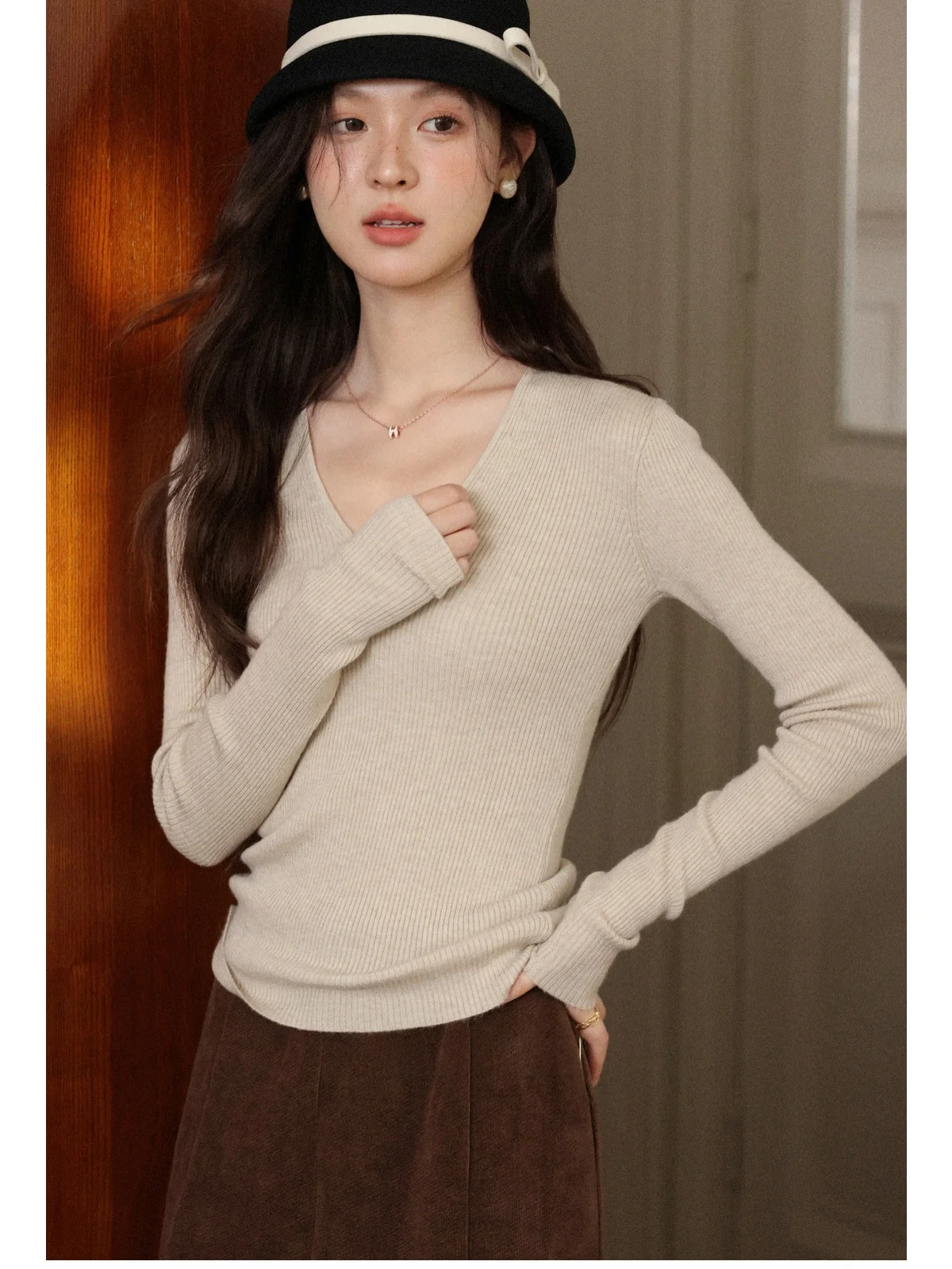 

Cleanfit O-Ne Long Sve Knitted irt Women's Inner Wear Base Layer Slimming Autumn Top aron Color Casual Sle
