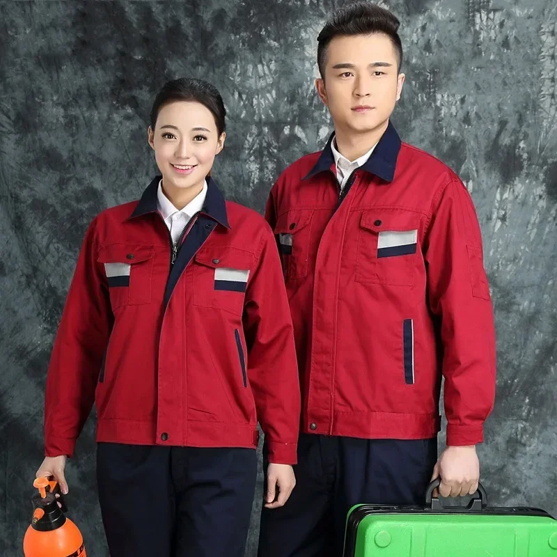 Worker Uniforms Spring Wear-resistant Work Clothing Long-sleeves Men Women Mechanical Auto Repair Reflective Working Coveralls