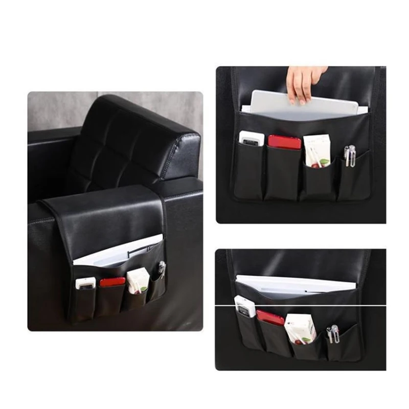 Sofa Armrest Organizer,Armchair Magazine Holders,Waterproof Remote Holder For Recliner Couch With 5 Pockets For Book Etc Black