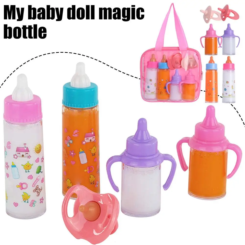 Doll Magic Milk Juice Bottles With Pacifier Bibs Fit Dolls Plastic Nipple Bottle Toys Doll Accesso