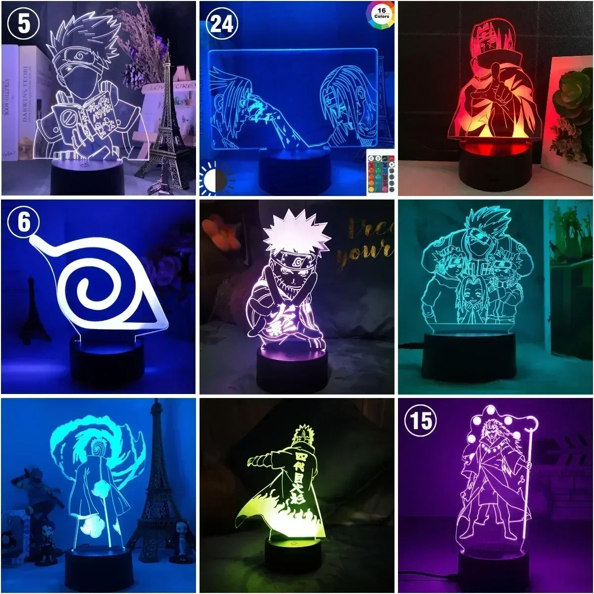 Lampe LED 3D en forme de personnage du dessin animé Uchiha Obito, veilleuse, cadeau, Namikaze Minato Uzumaki Gaara, Sakura