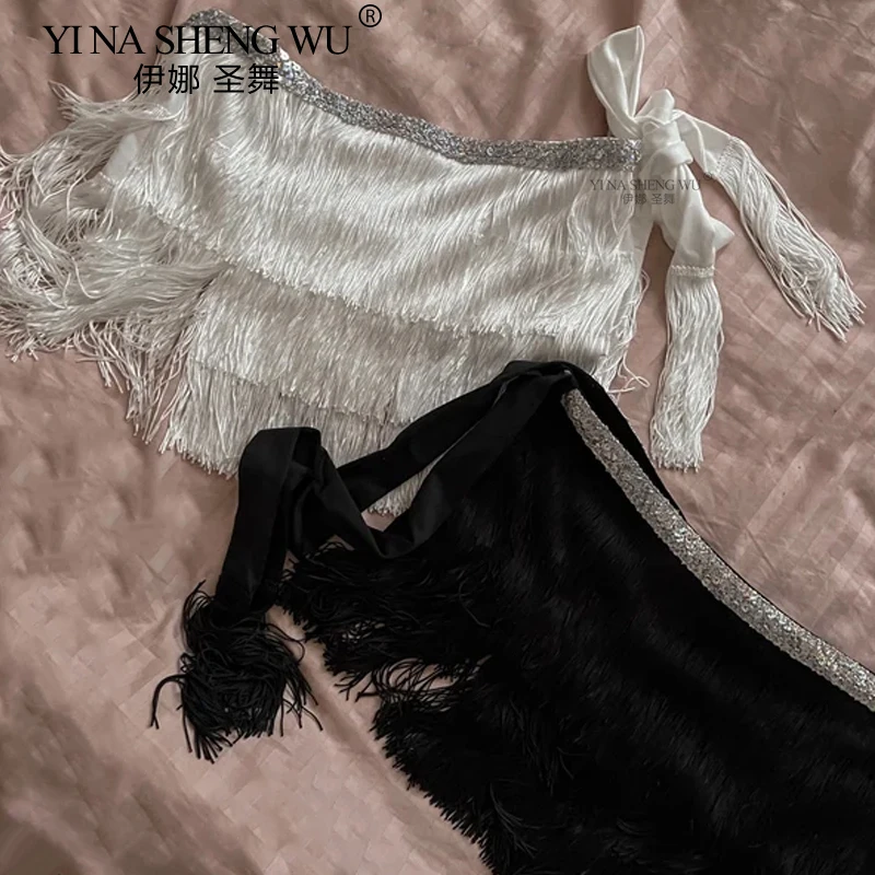 Belly Dance Tassel Waist Chain Female Indian Dance Costume Three-layer Fringed Tassel Short Skirt Latin Dance Practice Costume